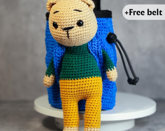 Crochet Bear Chalk Bag | Handmade Teddy Climbing Bag | Soft Plush Chalk Holder for Climbers