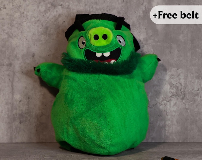 King Pig Angry Birds Chalk Bag | Funny Green Plush Chalk Bag for Climbers | Handmade Gift
