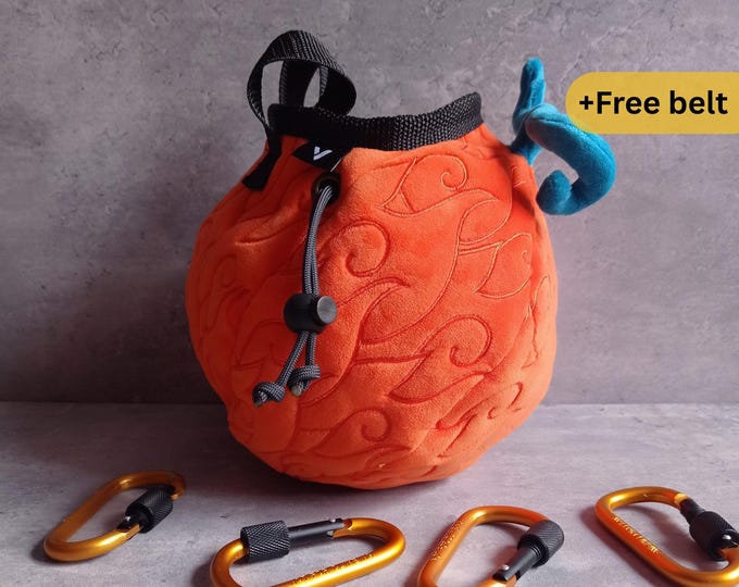 Anime Plush Chalk Bag, Orange Bouldering Accessory, Unique Climber Gift, Fruit Op-Op