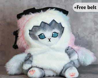 Cat Plush Chalk Bag – Handmade Furry Climbing Bag | Bouldering Gift for Climbers | Cute Soft Toy Style Chalk Pouch
