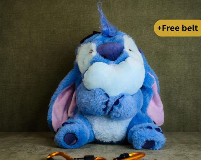 Blue Stitch Plush Chalk Bag | Heart-Hugging Rock Climbing Bag | Soft & Adorable Gym Companion