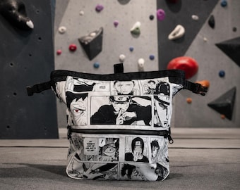 Anime Chalk Bucket Naruto Style, Large Climbing Chalk Bag with Zipper, Manga Boulder Bucket