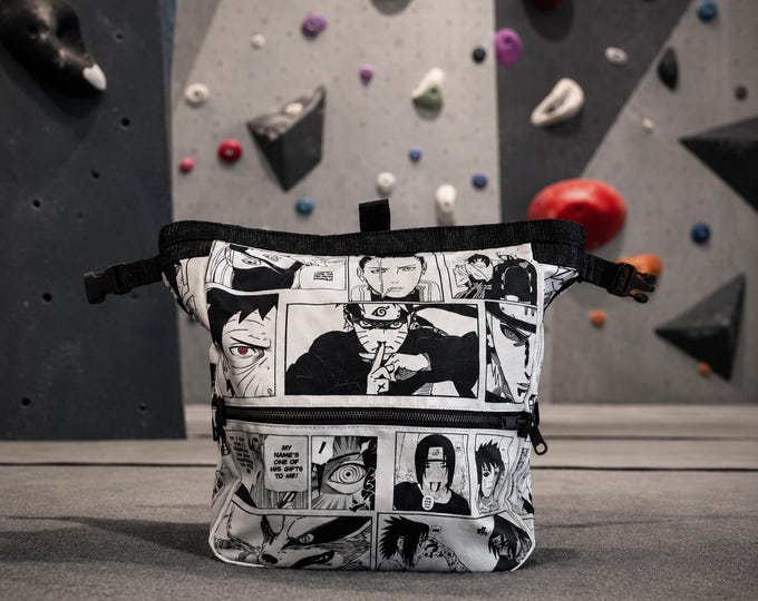 Anime Chalk Bucket Naruto Style, Large Climbing Chalk Bag with Zipper, Manga Boulder Bucket