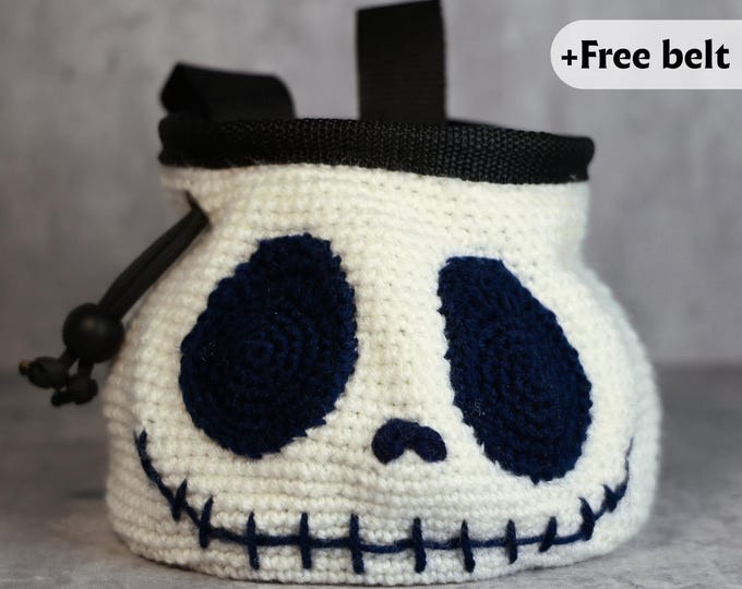 Jack Skellington Chalk Bag | Handmade Nightmare Before Christmas-Inspired Climbing Bag | Spooky Cute Crochet Chalk Holder