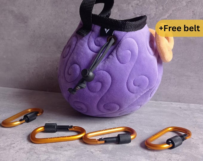 Plush Purple Fruit Chalk Bag, Anime Climbing Accessory, Handmade