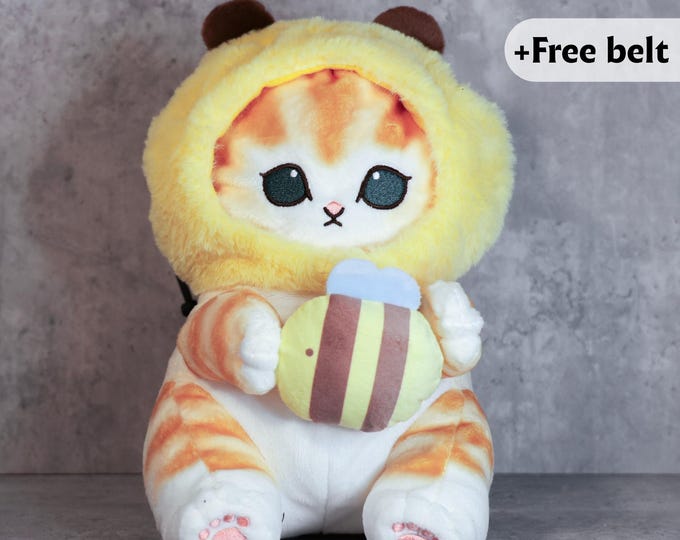 Bumblebee Cat Chalk Bag | Plush Handmade Climbing Bag | Whimsical Gift for Climbers and Cat Lovers