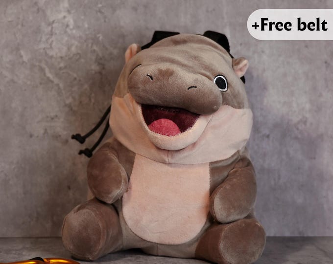 Happy Moo Deng Chalk Bag | Plush Rock Climbing Bag | Fun Animal Gear for Bouldering and Gym