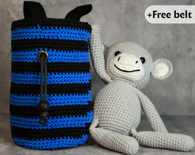 Striped Crochet Chalk Bag + Monkey Buddy | Handmade Climbing Bag | Cute Gift for Kids & Climbers