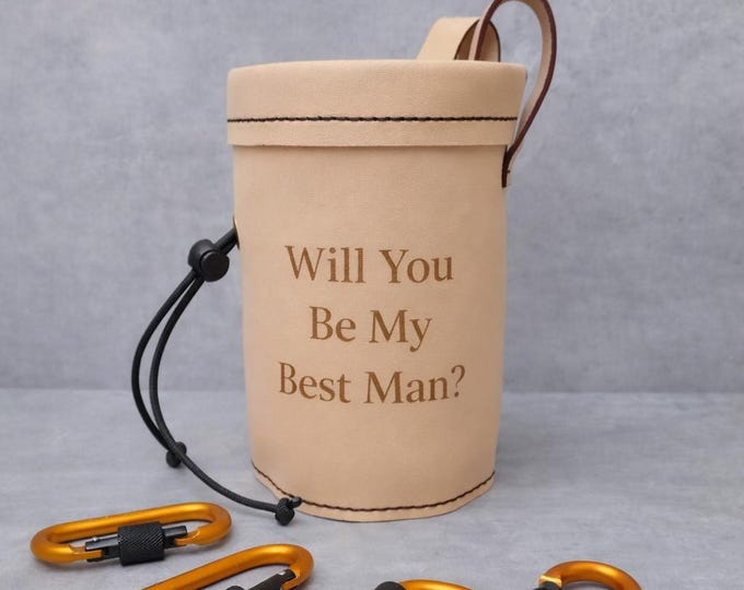 Personalized Leather Chalk Bag for Climbers, Custom Engraved Chalk Bag, Rock Climbing Wedding Gift
