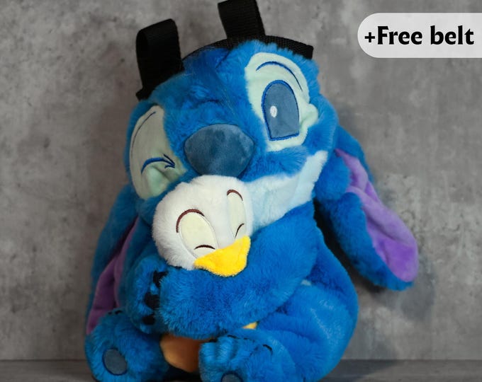 Stitch Hugging Duck Chalk Bag | Adorable Blue Alien Climbing Pouch