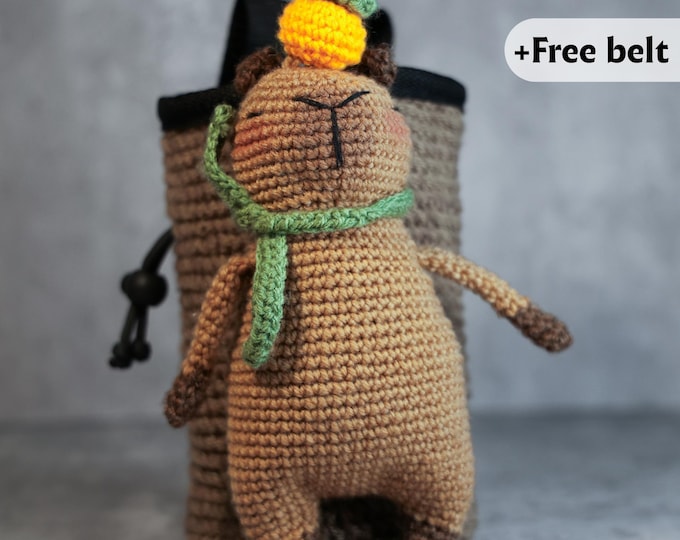 Capybara Chalk Bag | Cozy Crochet Climbing Bag | Cute Handmade Chalk Holder
