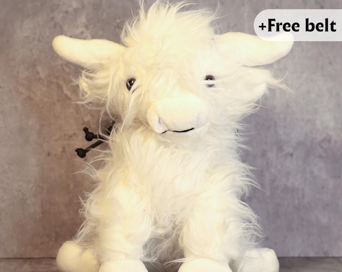 White Highland Cow Chalk Bag | Fluffy Yeti Yak Plush for Climbers