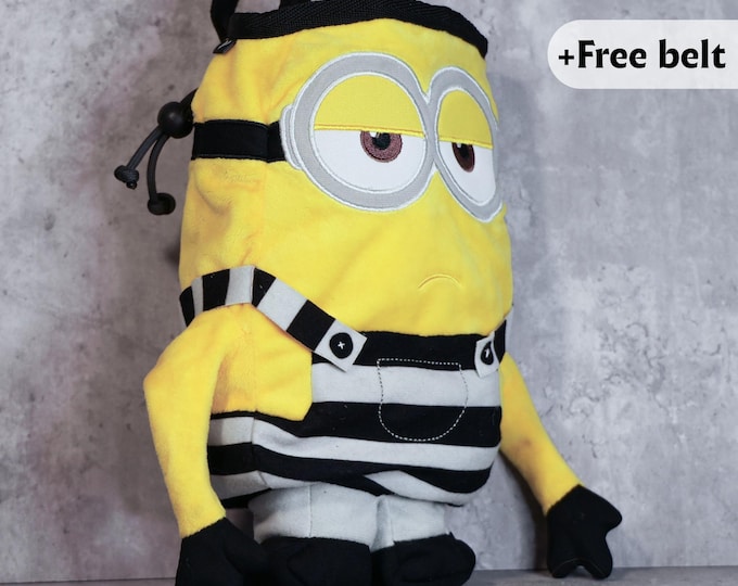 Prisoner Minion Chalk Bag | Sad Jail Minion Plush Chalk Holder | Quirky Gift for Climbers