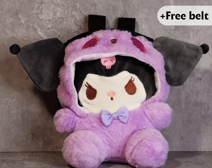Kuromi Chalk Bag | Plush Lavender Climbing Bag for Bouldering | Sanrio Goth Kawaii Gear