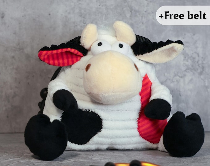Cow Chalk Bag | Handmade Plush Moo Bag | Soft Corduroy Climbing Accessory with Funny Ears
