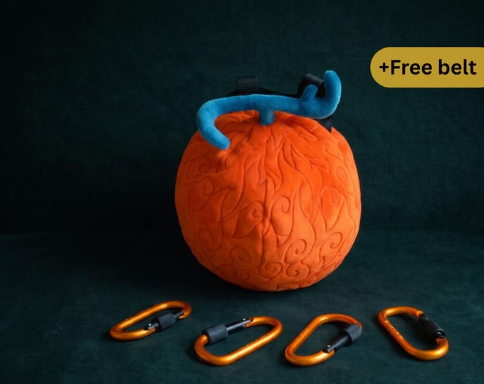 Anime Plush Chalk Bag, Orange Bouldering Accessory, Unique Climber Gift, Fruit Op-Op