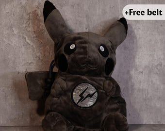 Dark Pikachu Chalk Bag | Gothic Pokémon-Inspired Chalk Bag for Climbers | Shadow Pikachu Plush for Bouldering