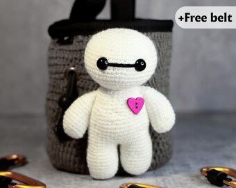 Baymax Chalk Bag | Handmade Big Hero 6-Inspired Climbing Bag | Cute Crochet Chalk Holder with Heart Detail