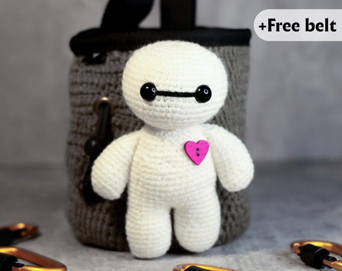 Baymax Chalk Bag | Handmade Big Hero 6-Inspired Climbing Bag | Cute Crochet Chalk Holder with Heart Detail
