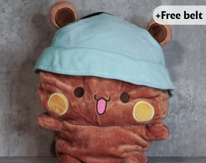 Cute Bear Chalk Bag with Mint Bucket Hat | Plush Handmade Climbing Accessory
