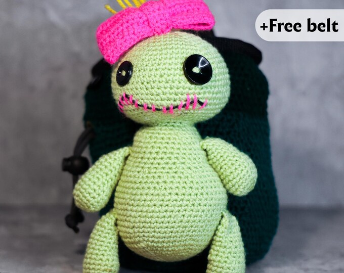 Voodoo Cutie Chalk Bag ,Scrumpchalk bag | Handmade Creepy-Cute Crochet Climbing Bag | Alternative Gift for Climbers