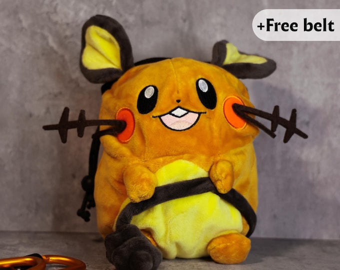 Dedenne Pokémon Chalk Bag | Electric-Type Plush Climbing Bag | Cute & Charged Bouldering Gear