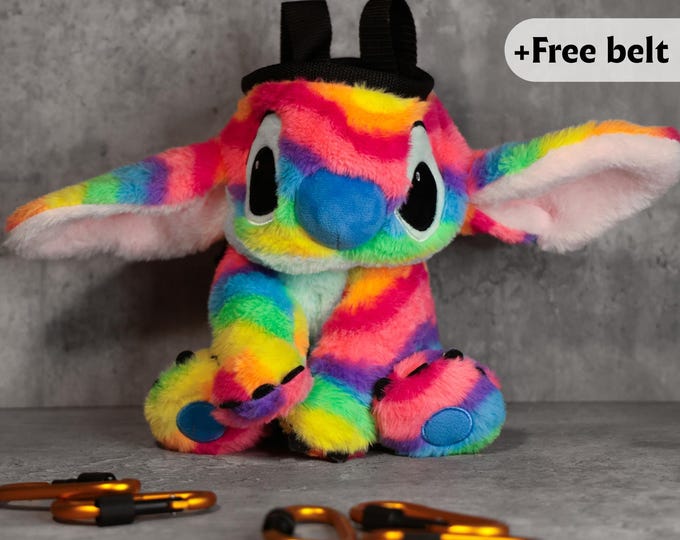 Rainbow Stitch Chalk Bag | Colorful Alien Plush Climbing Pouch
