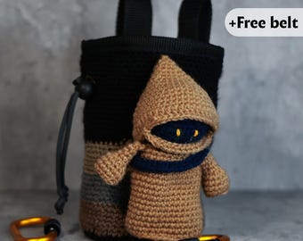 Jawa Chalk Bag | Star Wars-Inspired Handmade Climbing Bag | Crochet Chalk Holder for Sci-Fi Fans