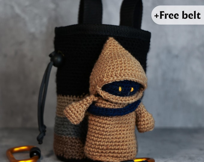 Jawa Chalk Bag | Star Wars-Inspired Handmade Climbing Bag | Crochet Chalk Holder for Sci-Fi Fans