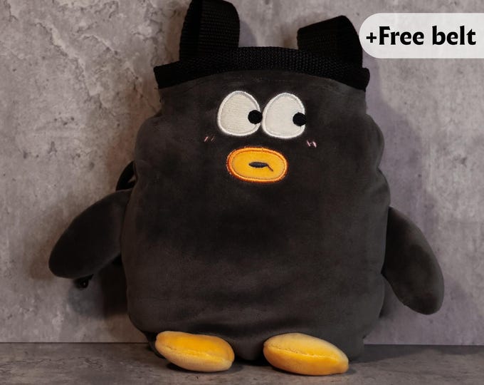 Black Egg Duck Chalk Bag | Cute Plush Climbing Bag for Bouldering & Gym Use