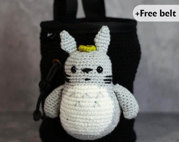 Totoro Chalk Bag | Handmade Ghibli-Inspired Climbing Bag | Cute Crochet Chalk Holder for Anime Fans