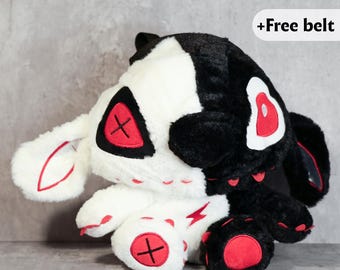 Voodoo Stitch Chalk Bag | Gothic Plush Rock Climbing Bag | Black & White Split Design