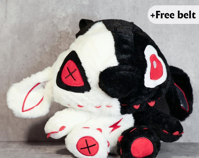 Voodoo Stitch Chalk Bag | Gothic Plush Rock Climbing Bag | Black & White Split Design