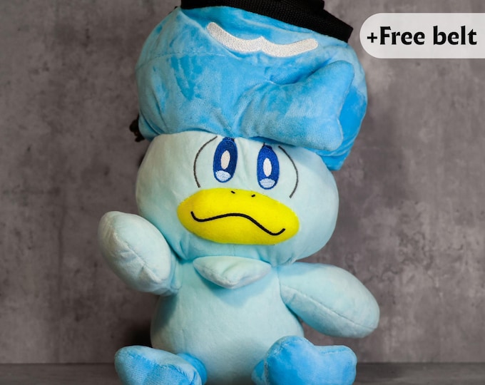 Quaxly Pokemon Chalk Bag | Cute Blue Duck Plush Climbing Bag | Handmade Upcycled Gear