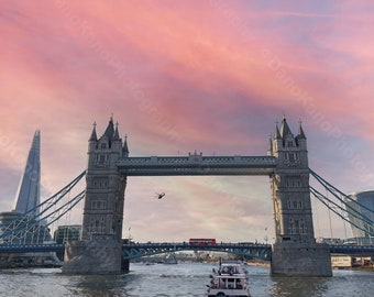 Tower Bridge seen from the Thames, London (Digital Download) Wall Art, Home Decor