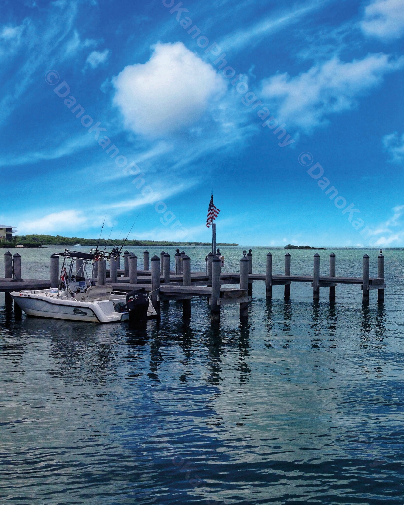 Florida Keys, Marathon Key, Pier, Jetty, Tropical, Ocean, Home Decor, Wall Art, Nautical, Sunshine State, American Flag, Sea