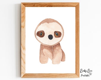 Baby Sloth Watercolor Printable, Nursery Wall Art, Cute Baby Animal Prints, Baby Sloth Print, Nursery Wall Art, Kids Room Printable Art