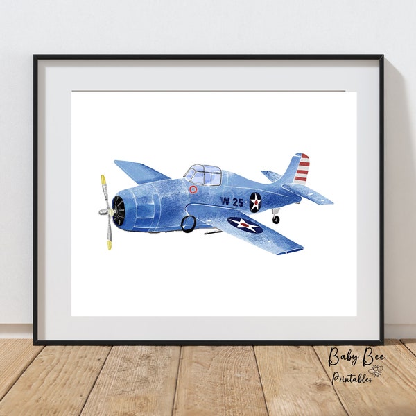 Airplane Print, F6F Hellcat, Printable Nursery Wall Art, Airplane Prints, Aviation Theme, Airplane Theme, Kids Room Wall Art Printable Art