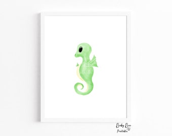 Printable Baby Seahorse Watercolor, Nursery Wall Art, Cute Baby Animal Print, Sea Life Animal Print, Nursery, Kids Room Printable Art
