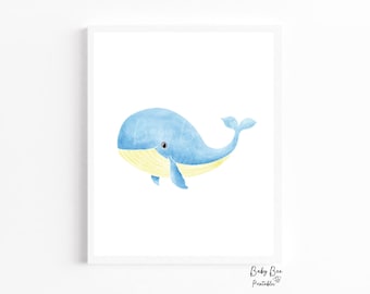 Afdrukbare oceaan dieren walvis, kinderkamer kunst aan de muur, oceaan dieren printables, zeedieren print, kinderkamer, jongens meisjes kinderkamer muur kunst decor