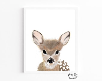 Waldtiere für Kinderzimmer Wandkunst, druckbare Hirsch, Baby Tier Kunst, Hirsch Druck, Mädchen Jungen Kinderzimmer druckbare Kunst, Baby Hirsch