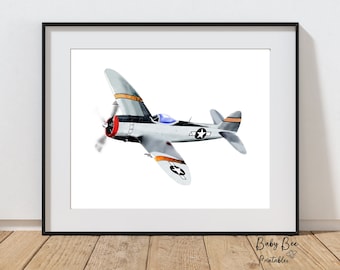 Vintage Airplane Print, P-47 Thunderbolt, Printable Nursery Wall Art, Airplane Prints, Airplane Theme, Kids Room Wall Art Printable Art