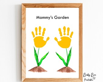 Mommy's Garden/Handprint art craft/Printable gift card DIY/Handprint craft for mom/Mother's Day Birthday gift/Baby Toddler Kid gift