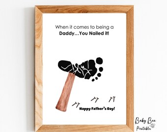 Watercolor Hammer, When it comes to being a daddy, You Nailed it, Hammer footprint art, Father's Day Gift, Printable Template DIY Card.