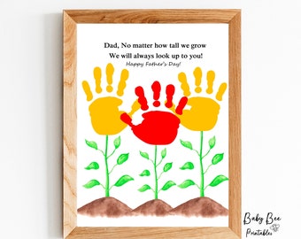 No matter how tall we grow, Three Stems Flower Handprint, Gift for Daddy from Kids, Printable Template, DIY Handprint, Siblings gift.