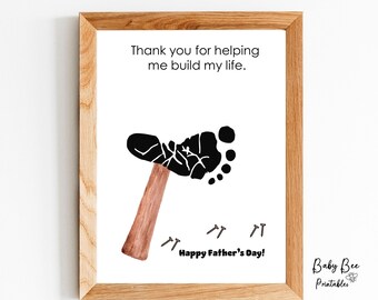 Water Color Hammer Footprint Art, Thank you for helping me build my life, Father's Day Gift, DIY Footprint Art, Nails and Hammer Art.