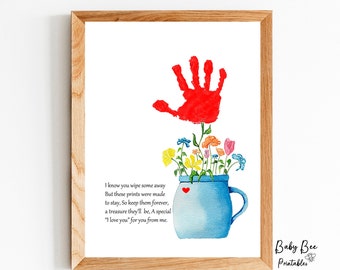 Watercolor Flower Pot Handprint Art, Handprint Keepsake, Preschool Activity/Mother's Day/Birthday/Teacher's Gift, Baby Toddler Kid Craft