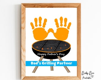 Dad's Grilling Partner/Partners, Grill Handprint, Gift for Daddy from kids, Baby/Toddler/Kid Keepsake, Printable Template.