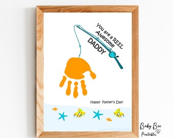 Fishing Handprint art, Reel Awesome Daddy, Father's Day Craft for kids, Father's Day Handprint Printables, Fisherman's Gift.