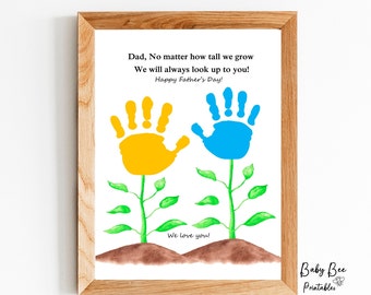Father's Day gift for dad, No Matter how tall we grow, Handprint art, Printable Template, Siblings DIY Handprint.